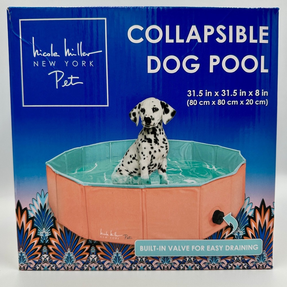 Nicole Miller New York Pet Collapsible Dog Pool Peach Teal 31.5x8 NM97714 NEW